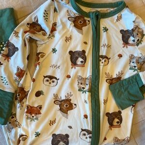 Angel Dear Woodland Animal Pajama Set - Green and Cream